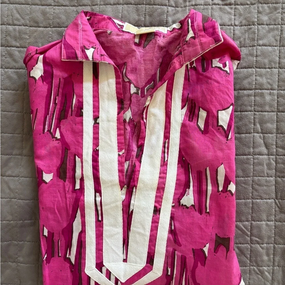 Michael Kors Pink and White preppy Patterned Tunic/ cover up women’s small